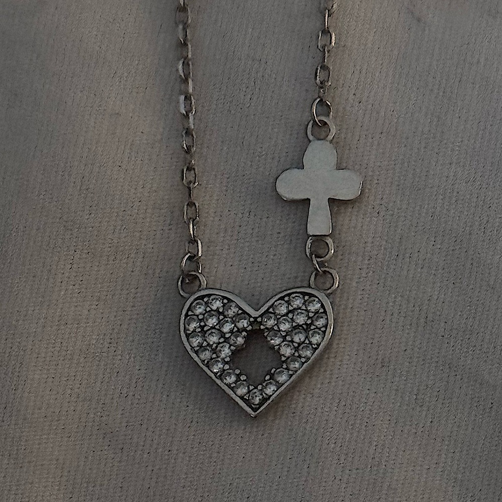 Necklace Heart with cross 925 sterling silver cubic zirconia